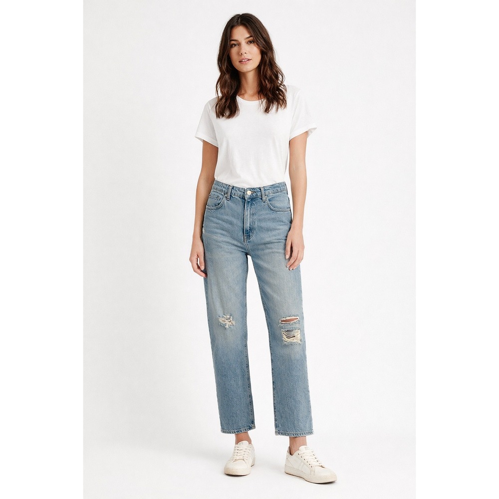 Free People We The Free Women's High Rise Straight Leg Distressed Blue Jeans 28